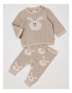 Naturals Newborn Sammy Knit Bunny Top & Bottom Set in Light Brown
