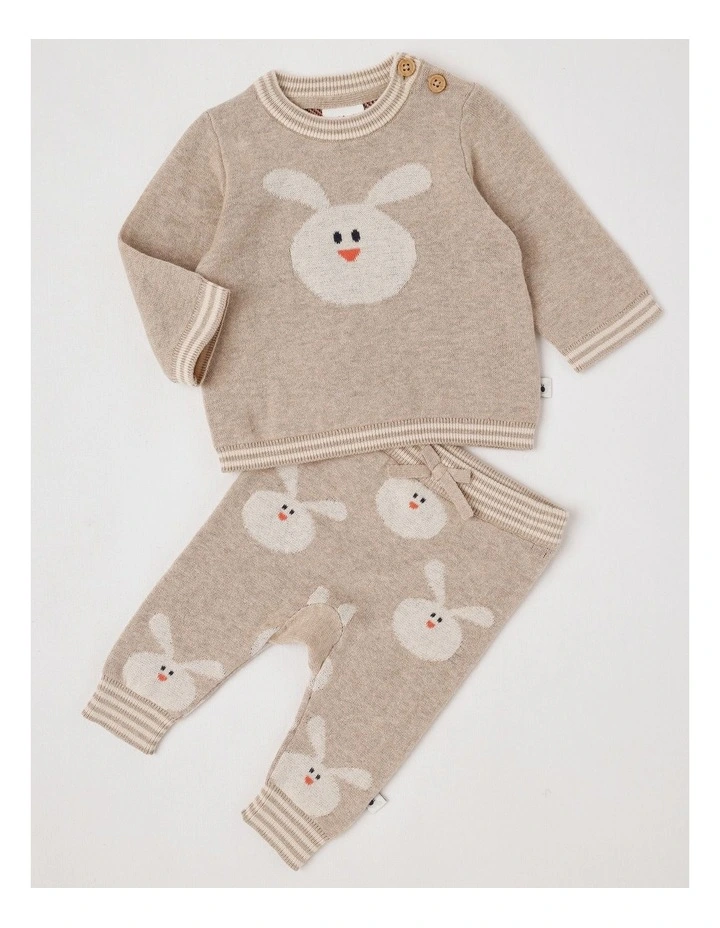 Naturals Newborn Sammy Knit Bunny Top & Bottom Set in Light Brown image 1