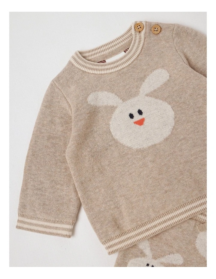 Naturals Newborn Sammy Knit Bunny Top & Bottom Set in Light Brown image 2