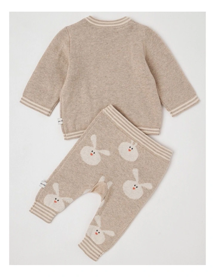 Naturals Newborn Sammy Knit Bunny Top & Bottom Set in Light Brown image 3