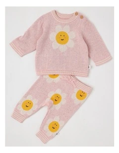 Naturals Newborn Sammy Knit Bunny Top & Bottom Set in Pink