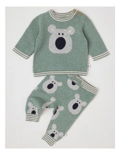 Naturals Newborn Sammy Knit Bunny Top & Bottom Set in Green