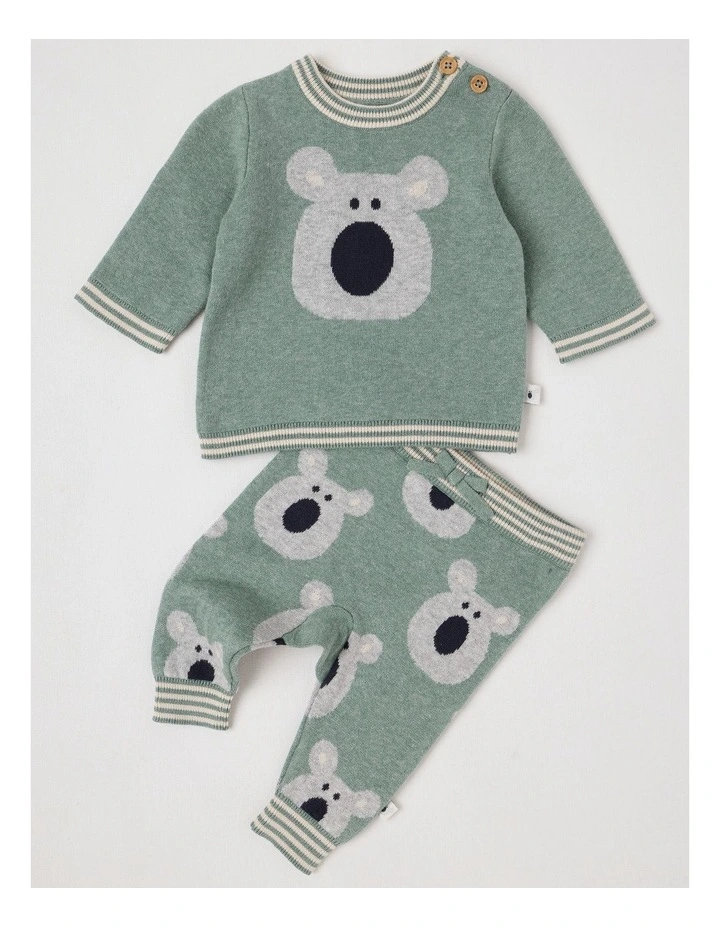 Naturals Newborn Sammy Knit Bunny Top & Bottom Set in Green image 1