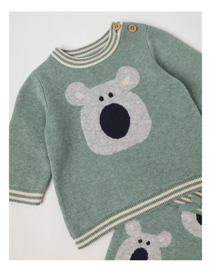 Naturals Newborn Sammy Knit Bunny Top & Bottom Set in Green image 2