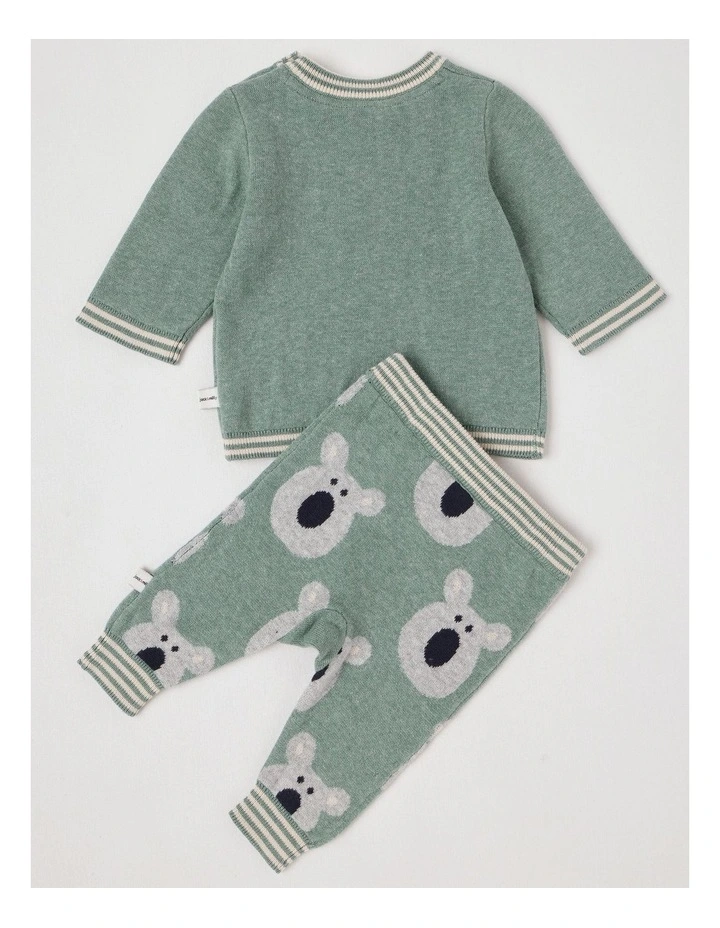 Naturals Newborn Sammy Knit Bunny Top & Bottom Set in Green image 3