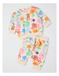Jack & Milly Ricky Fleece Tracksuit Set with In My Garden Print in Oat Marle