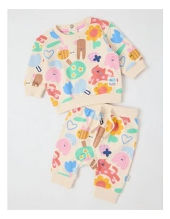 Ricky Fleece Tracksuit Set with In My Garden Print in Oat Marle