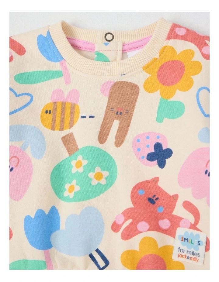 Ricky Fleece Tracksuit Set with In My Garden Print in Oat Marle image 2