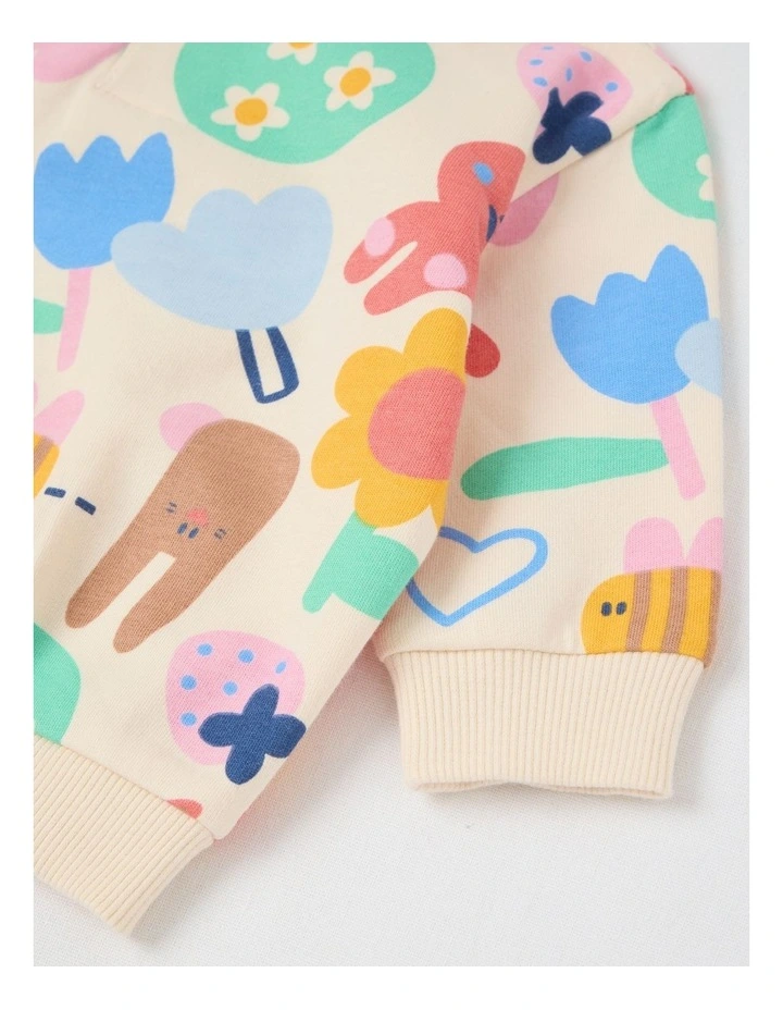 Ricky Fleece Tracksuit Set with In My Garden Print in Oat Marle image 5