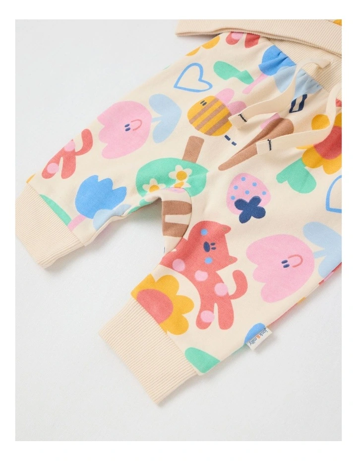 Ricky Fleece Tracksuit Set with In My Garden Print in Oat Marle image 6