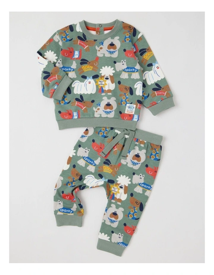 Ricky Fleece Tracksuit Set with Best In Show Print in Sage image 1