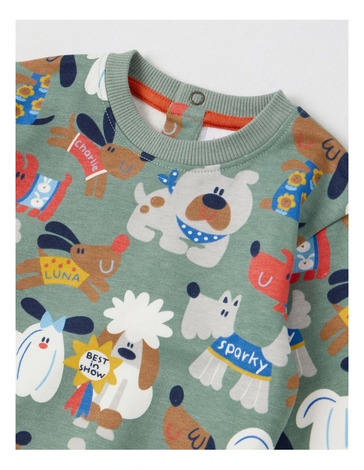 Ricky Fleece Tracksuit Set with Best In Show Print in Sage image 2