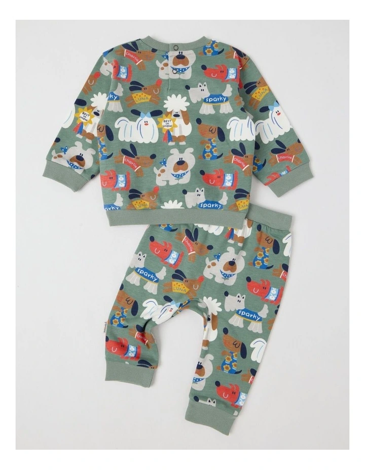 Ricky Fleece Tracksuit Set with Best In Show Print in Sage image 3