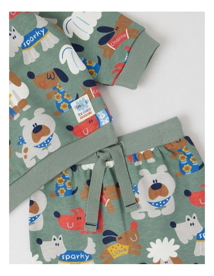 Ricky Fleece Tracksuit Set with Best In Show Print in Sage image 4