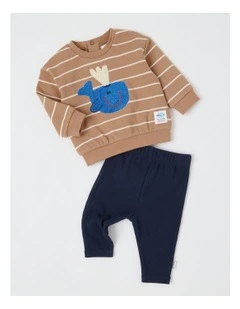 Clay Boucle Whale Top and Pant Set in Assorted
