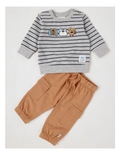 Beau Top and Bottom Pant with Dog Boucle and Stripe Cargo Pant