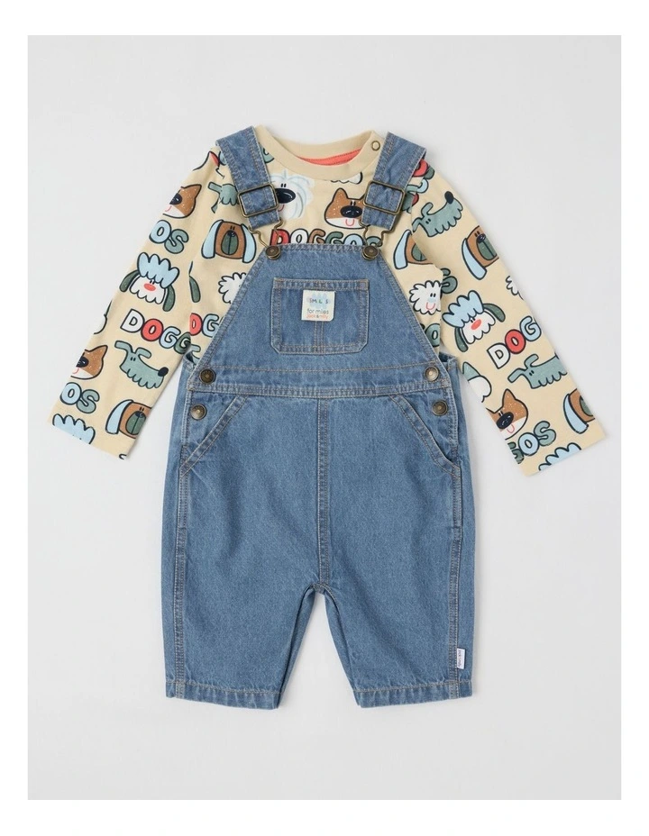 Roy Denim Overall and Doggo Print Tee Set in Denim image 1