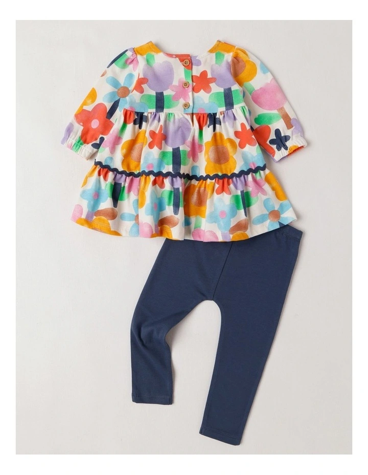 Marigold Watercolour Jersey Dress and Legging Set in Multi image 3
