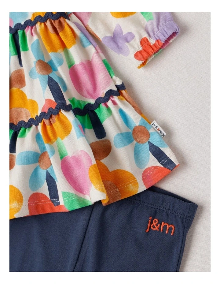Marigold Watercolour Jersey Dress and Legging Set in Multi image 4