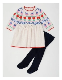 Emily Knitted Strawberry Intarsia Dress & Tights Set