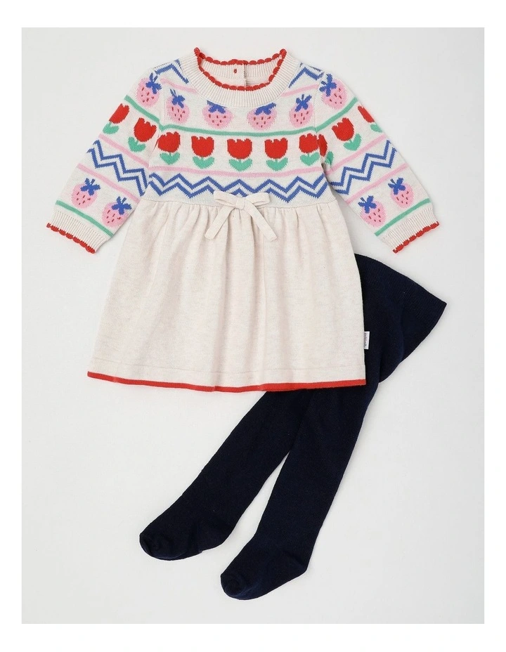 Emily Knitted Strawberry Intarsia Dress & Tights Set image 1