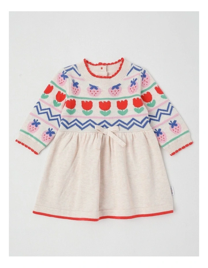 Emily Knitted Strawberry Dress in Oat Marle image 1