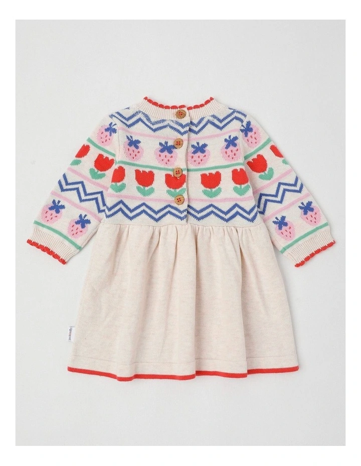 Emily Knitted Strawberry Dress in Oat Marle image 3