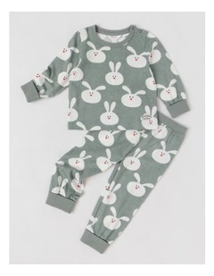 Finley Jersey Pyjama Set with Bunny Print in Green