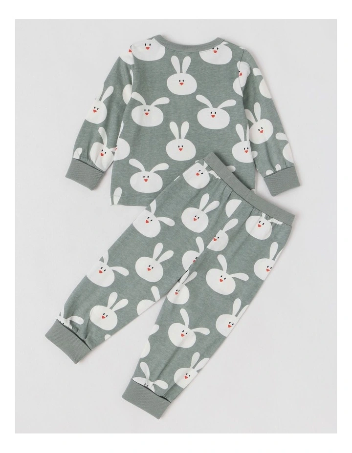 Finley Jersey Pyjama Set with Bunny Print in Green image 3