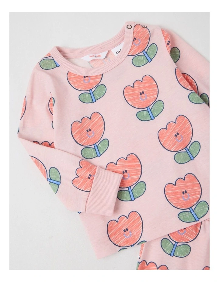 Finley Jersey Pyjama Set with Tulip Print in Pink image 2