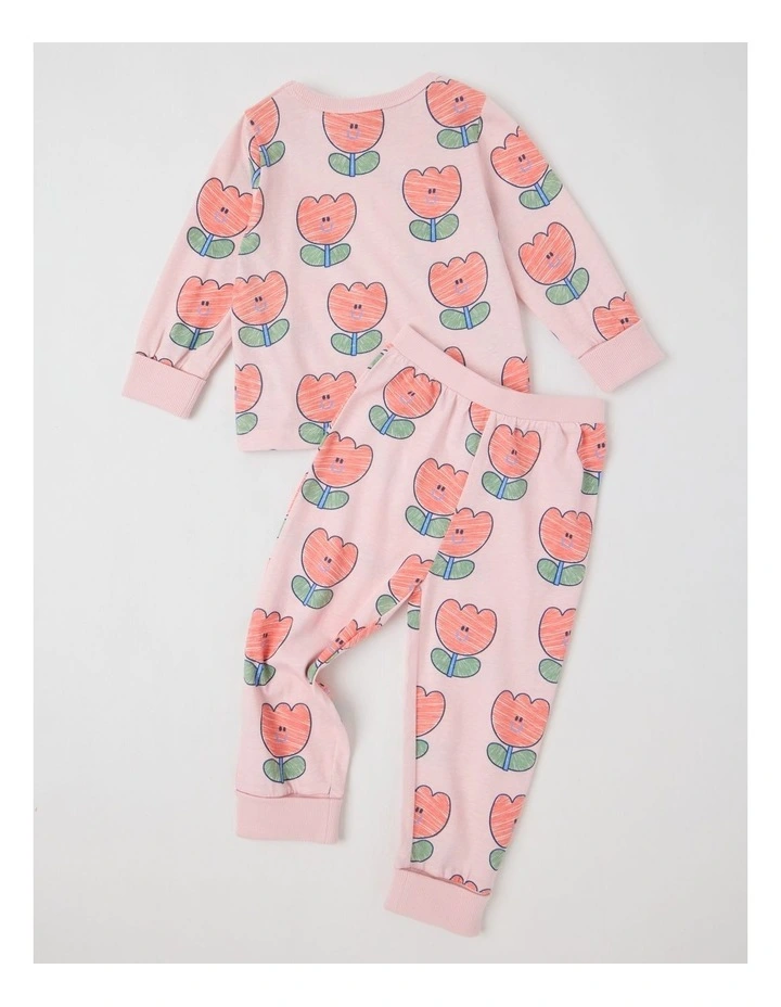Finley Jersey Pyjama Set with Tulip Print in Pink image 3