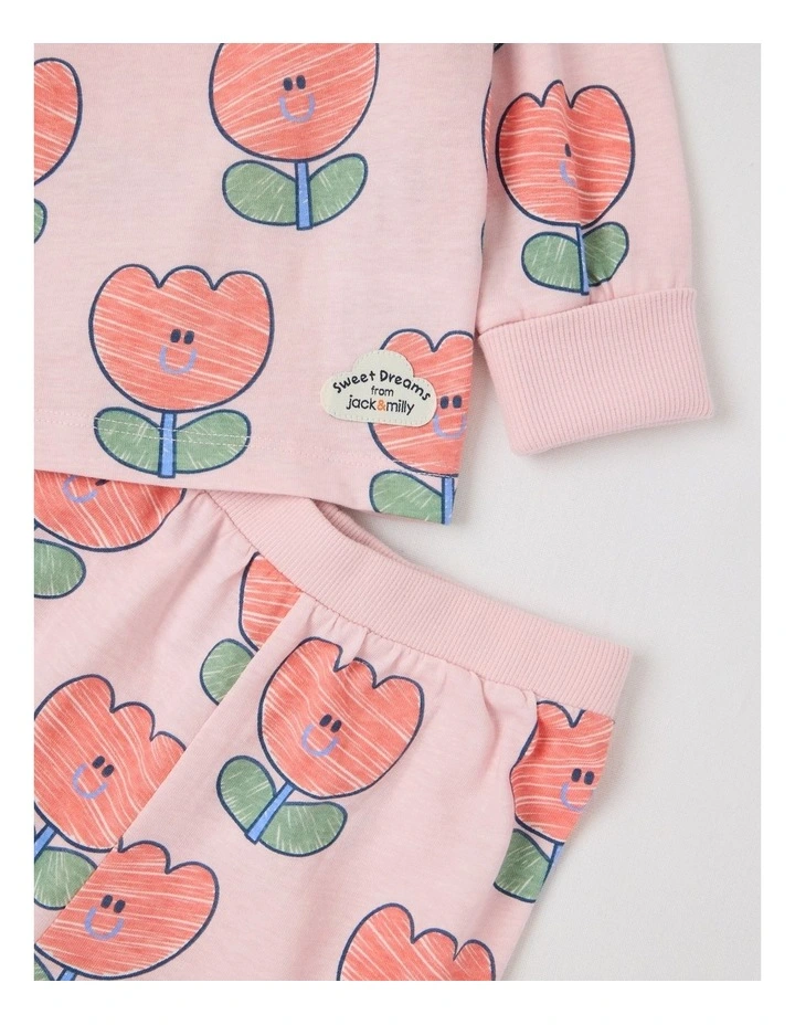 Finley Jersey Pyjama Set with Tulip Print in Pink image 4