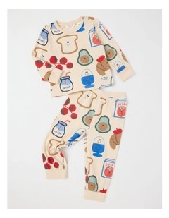 Finley Jersey Pyjama Set with Breaky Print in Oatmeal