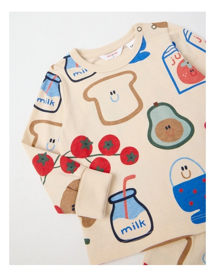 Finley Jersey Pyjama Set with Breaky Print in Oatmeal image 2
