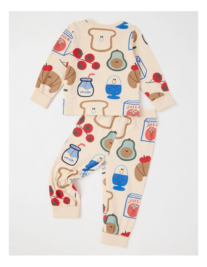 Finley Jersey Pyjama Set with Breaky Print in Oatmeal image 3