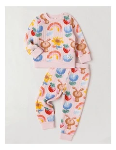 Ellis Quilted Pyjama Set with Watercolour Bunny Print in Pink