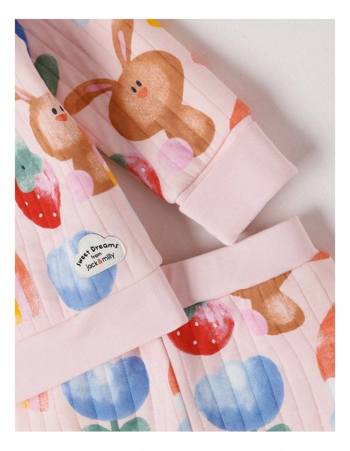 Ellis Quilted Pyjama Set with Watercolour Bunny Print in Pink image 4