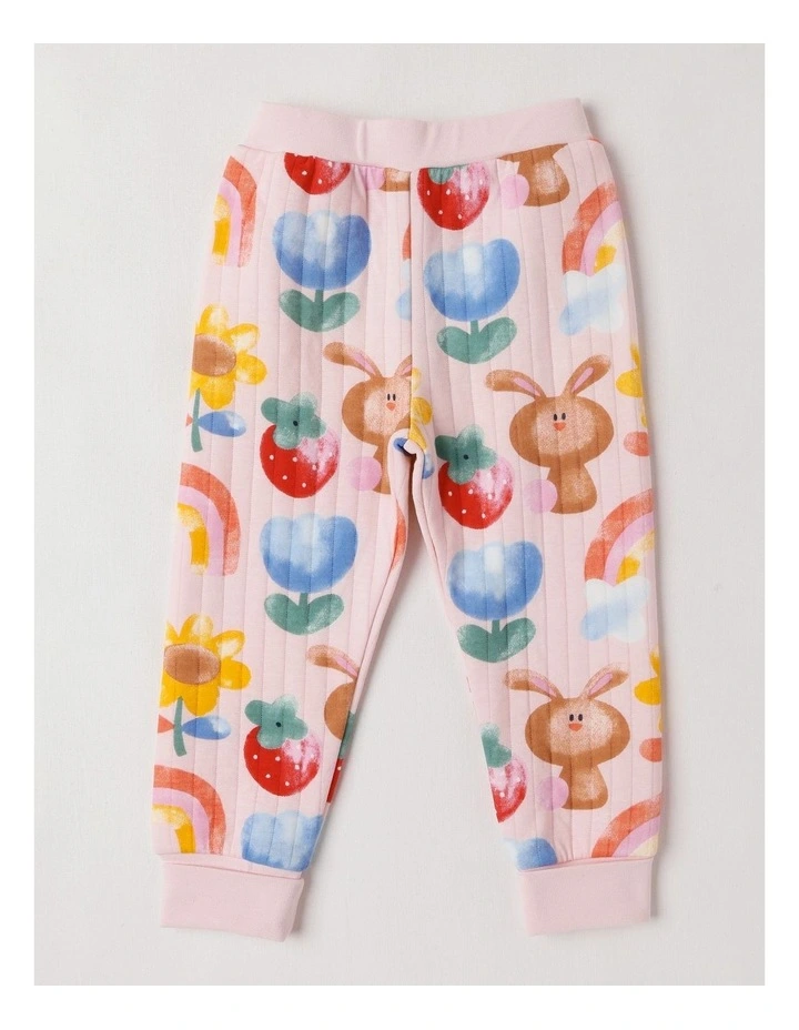 Ellis Quilted Pyjama Set with Watercolour Bunny Print in Pink image 5