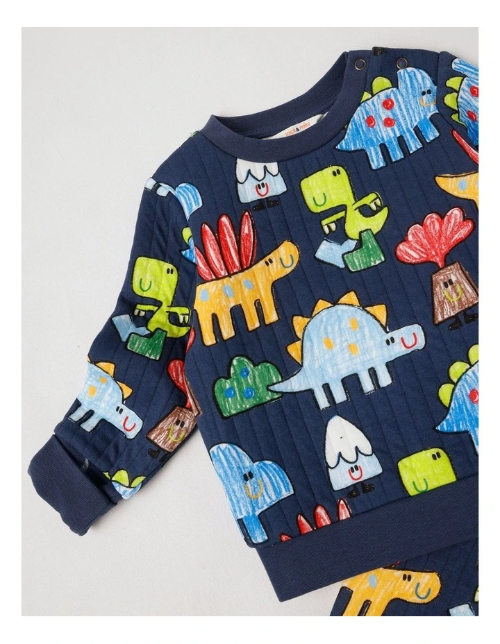 Ellis Quilted Pyjama Set with Crayon Dino Print in Navy image 4