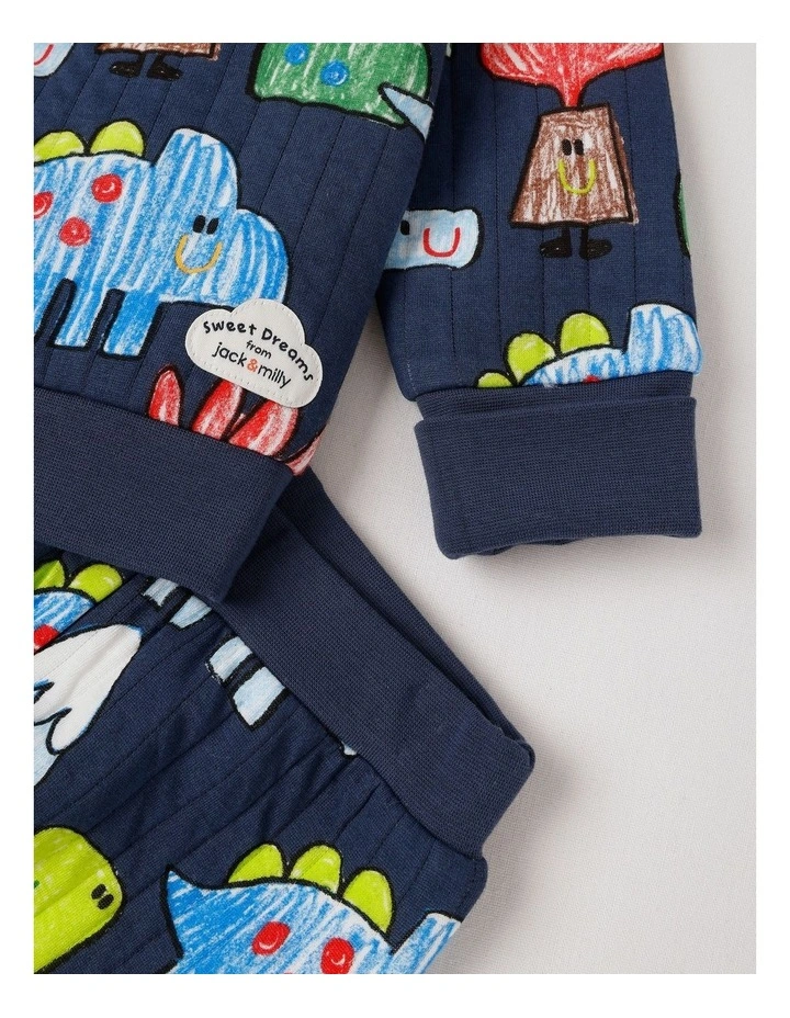 Ellis Quilted Pyjama Set with Crayon Dino Print in Navy image 5