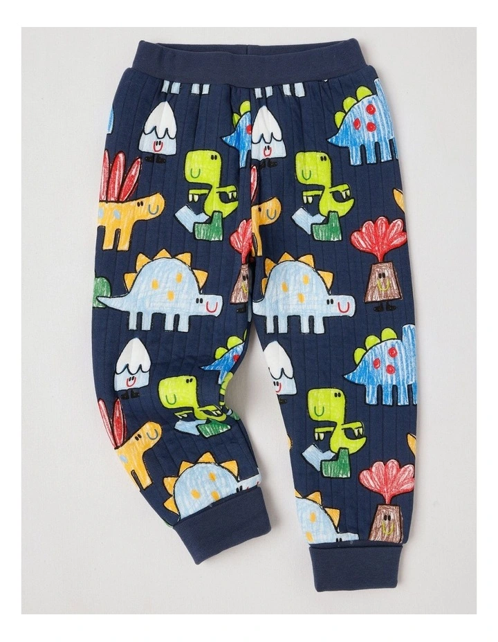 Ellis Quilted Pyjama Set with Crayon Dino Print in Navy image 6