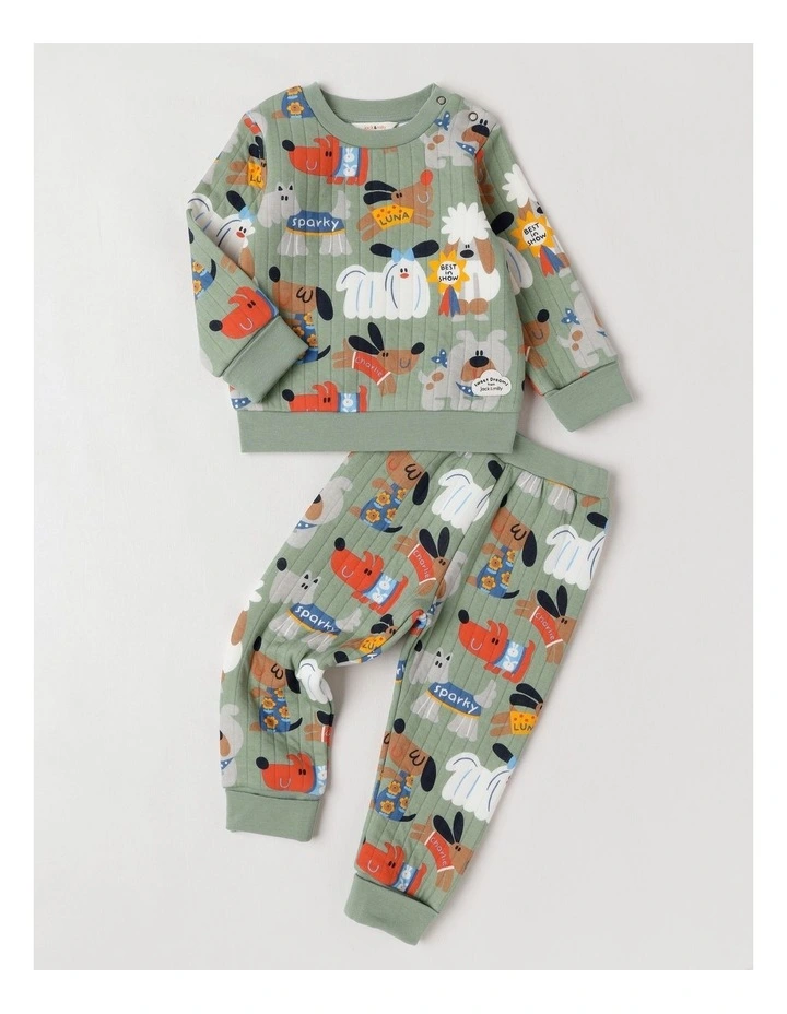 Ellis Quilted Pyjama Set with Best In Show Print in Green image 1
