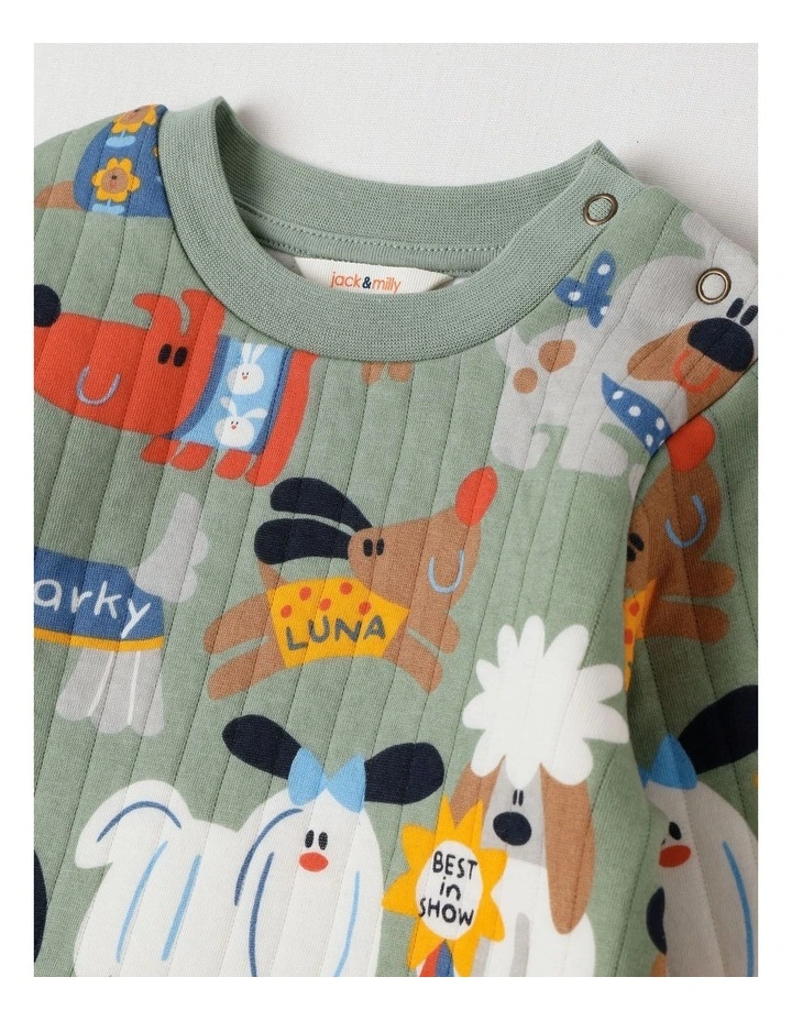 Ellis Quilted Pyjama Set with Best In Show Print in Green image 2