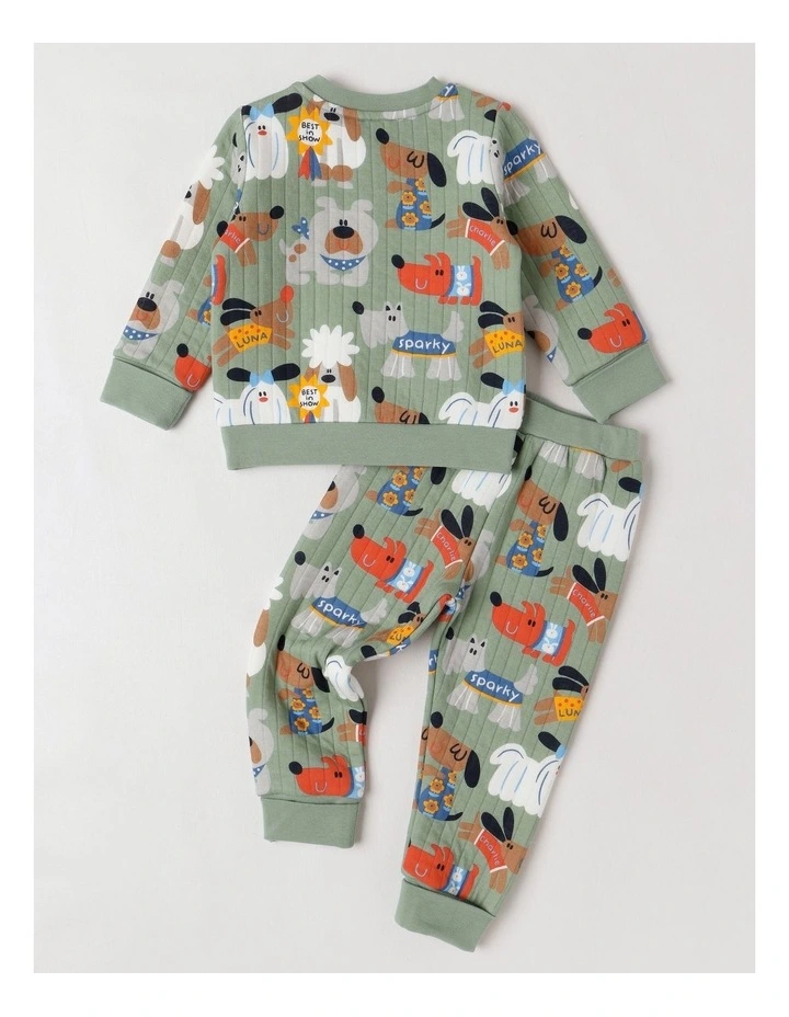 Ellis Quilted Pyjama Set with Best In Show Print in Green image 3
