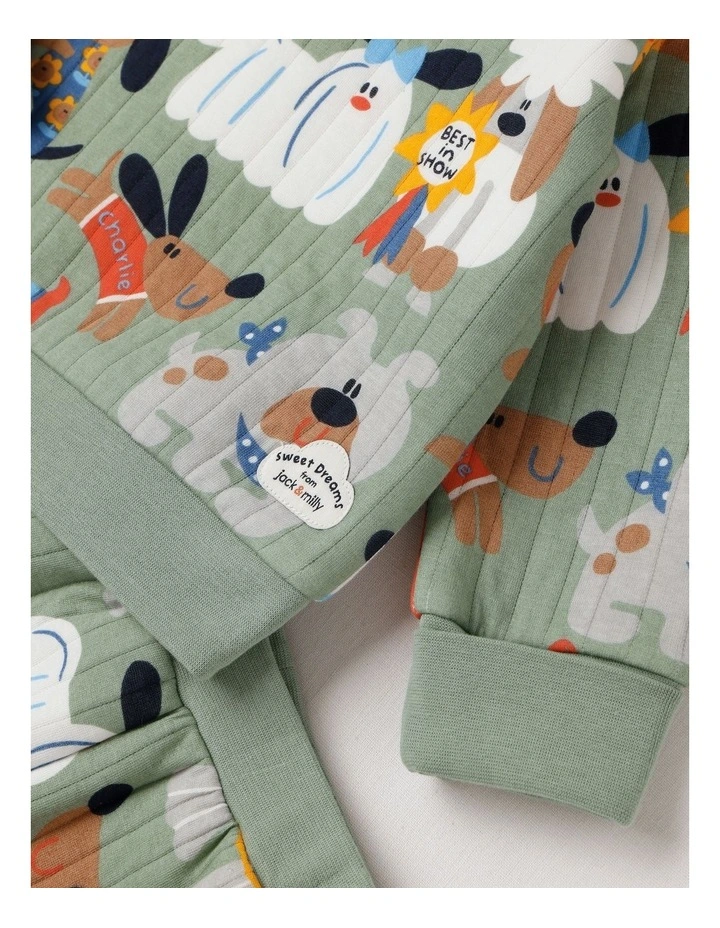 Ellis Quilted Pyjama Set with Best In Show Print in Green image 4