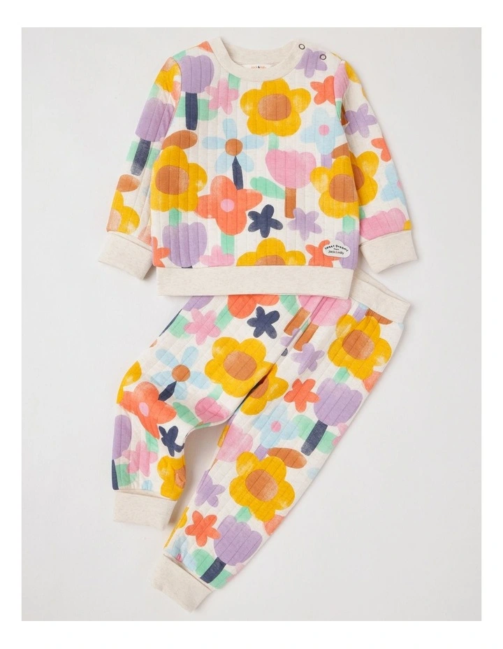 Ellis Quilted Pyjama Set with Watercolour Floral Print image 1