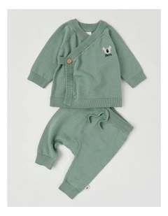 Darcy Knitted Wrap Top and Pant Set in Sage