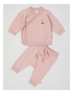 Darcy Knitted Wrap Top and Pant Set in Pink