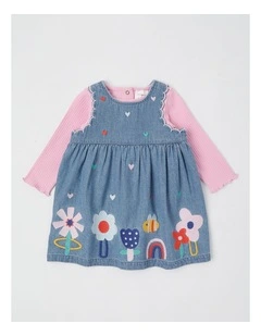 Ella Embroidered Chambray dress and Rib Top Set in Blue