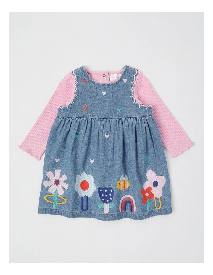 Ella Embroidered Chambray dress and Rib Top Set in Blue image 1